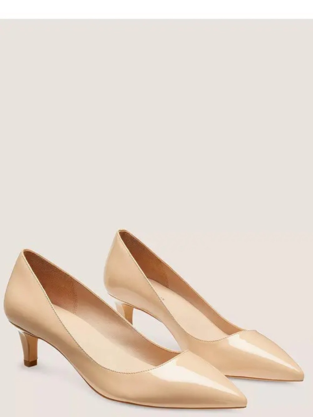 Stuart Weitzman Dancer 50
Pump In Natural Patent Pointed-Toe Kitten Heels Sz 8